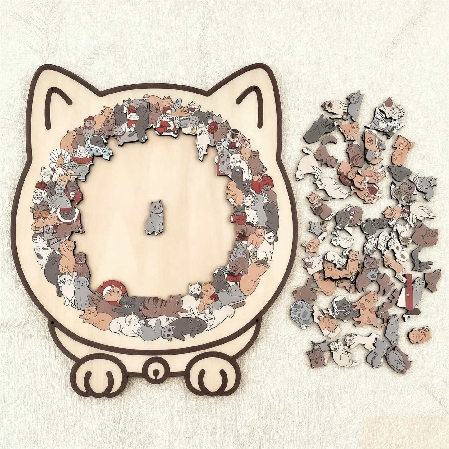šNice Christmas Giftš
135-Piece Morandi-Colored Cat Shaped Wooden Jigsaw Puzzle
