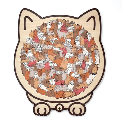 🎁Nice Christmas Gift🎅135-Piece Morandi-Colored Cat Shaped Wooden Jigsaw Puzzle