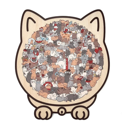 🎁Nice Christmas Gift🎅135-Piece Morandi-Colored Cat Shaped Wooden Jigsaw Puzzle