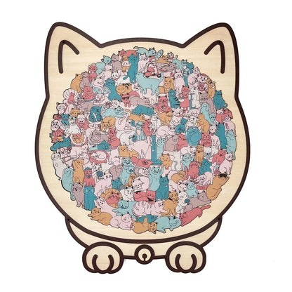 🎁Nice Christmas Gift🎅135-Piece Morandi-Colored Cat Shaped Wooden Jigsaw Puzzle